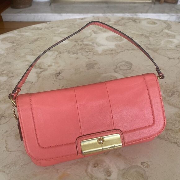 Coach Kristen Coral Leather Convertible Wristlet / Clutch / Mini Handbag - Picture 3 of 15